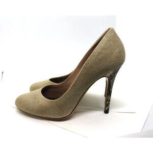 Barbara Bui Tan Canvas Pumps w/ Snakeskin Heels sz EU 38 US 8